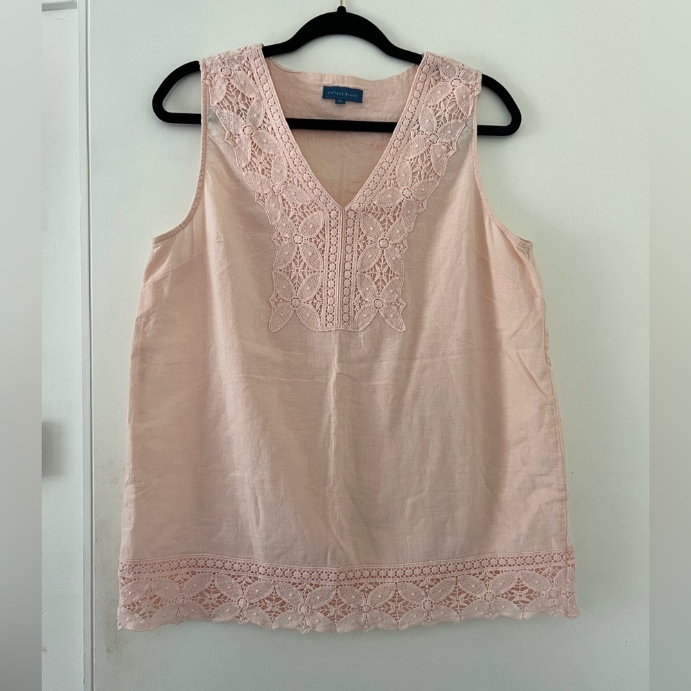 Antibes Blanc Women's Pink Lace Trim Sleeveless Top size XL (S102)